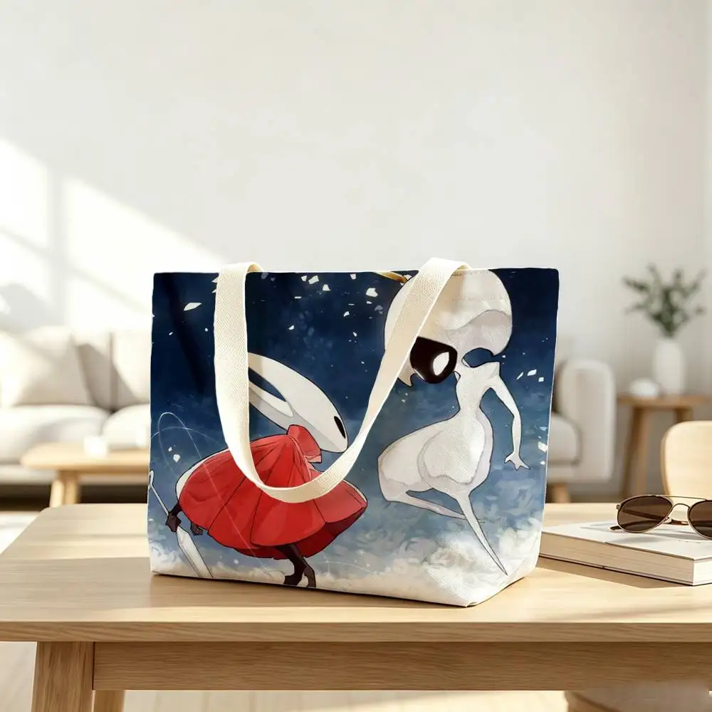 Game H-Hollow Knight Silksong Print Bag Eco Shopper Cotton Jute Bag Reusable Bag Foldable Reusable Sac Tissu