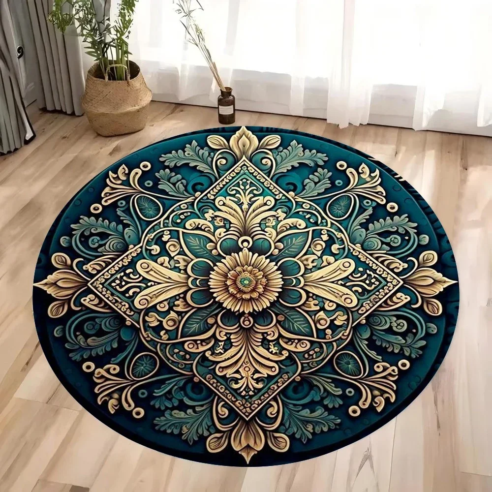 ~O~Colorful 3D Mandala & Chakra Round Rug – Non-Slip Machine Washable Mat for Yoga, Meditation, Bedroom & Living Room