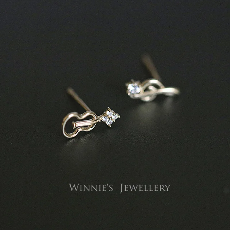 

Real Sterling Silver 14K Gold Original Pure Asymmetry Music Notation ​Stud Earrings For Women Jewelry 2024 Trend Jewellery