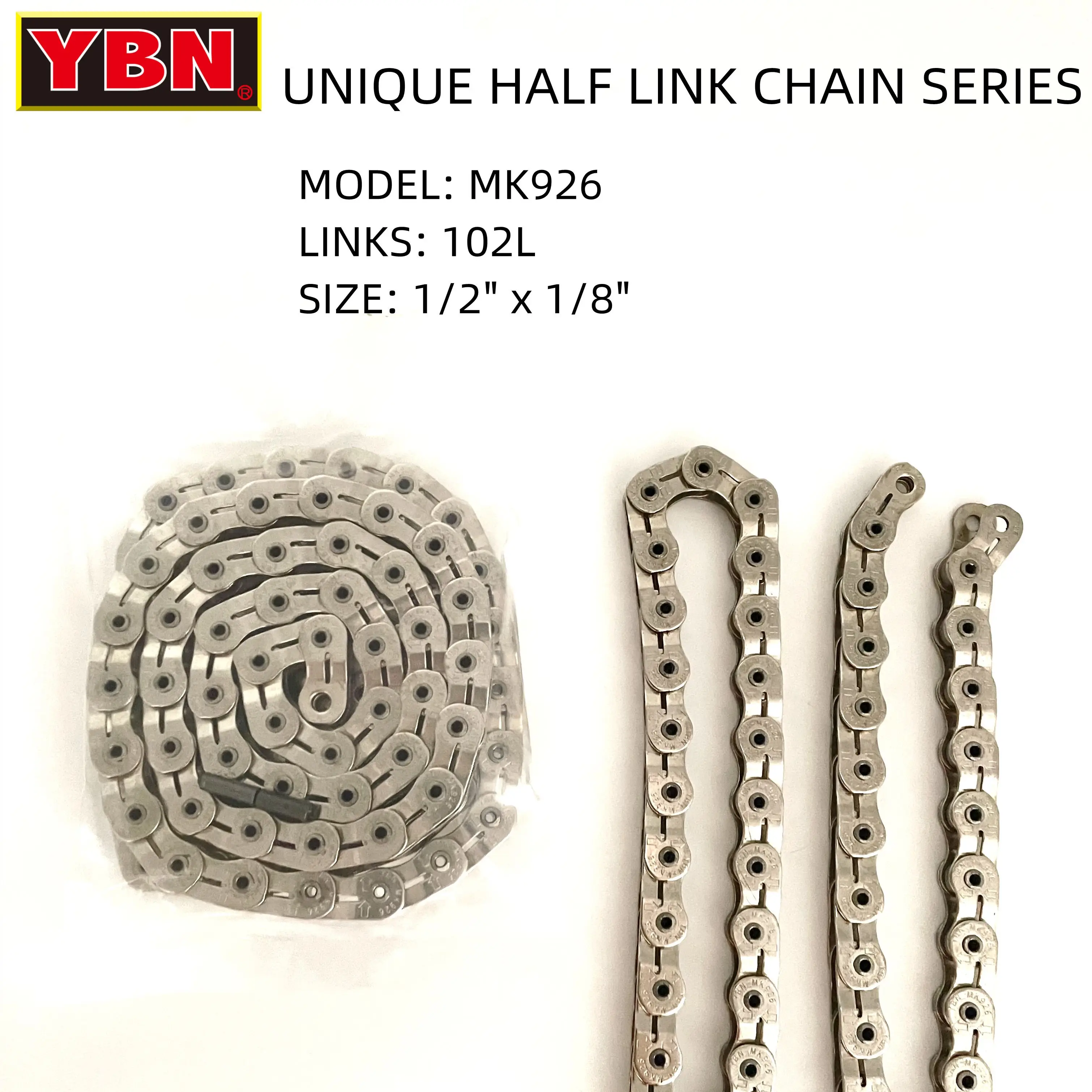 YBN Single-speed Half-Link Bicycle Chain MK926 102L Suitable for Single-speed Bicycles Like Fixed Gear Bikes Track Bikes