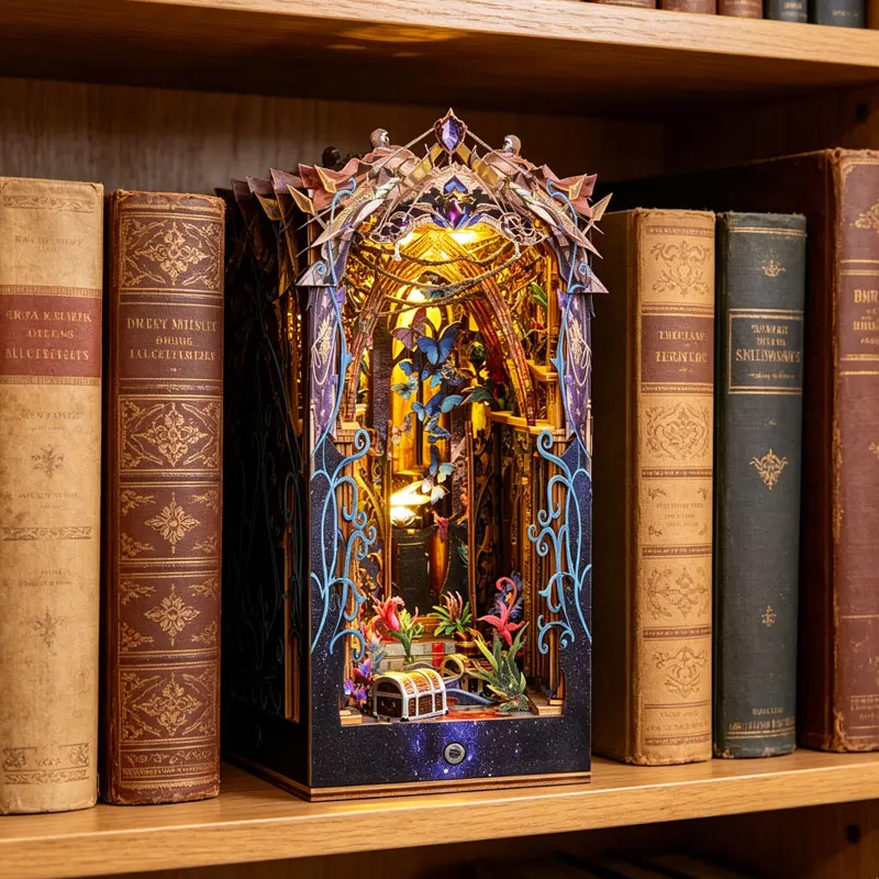 Zuuton Pandora Enchanted Book Nook DIY Wooden Miniature Kit LED Light 3D Puzzle Gothic Bookshelf Insert Bookend Decor Gift