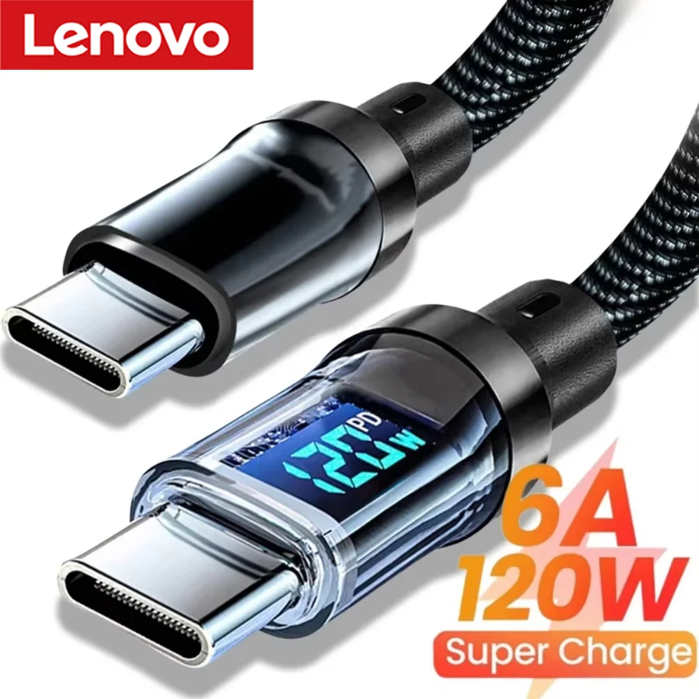 Lenovo 240W Typ-C-auf-Typ-C-Kabel, superschnelles Ladekabel mit LED-Anzeige, USB-auf-Typ-C-Datenkabel für Xiaomi Huawei