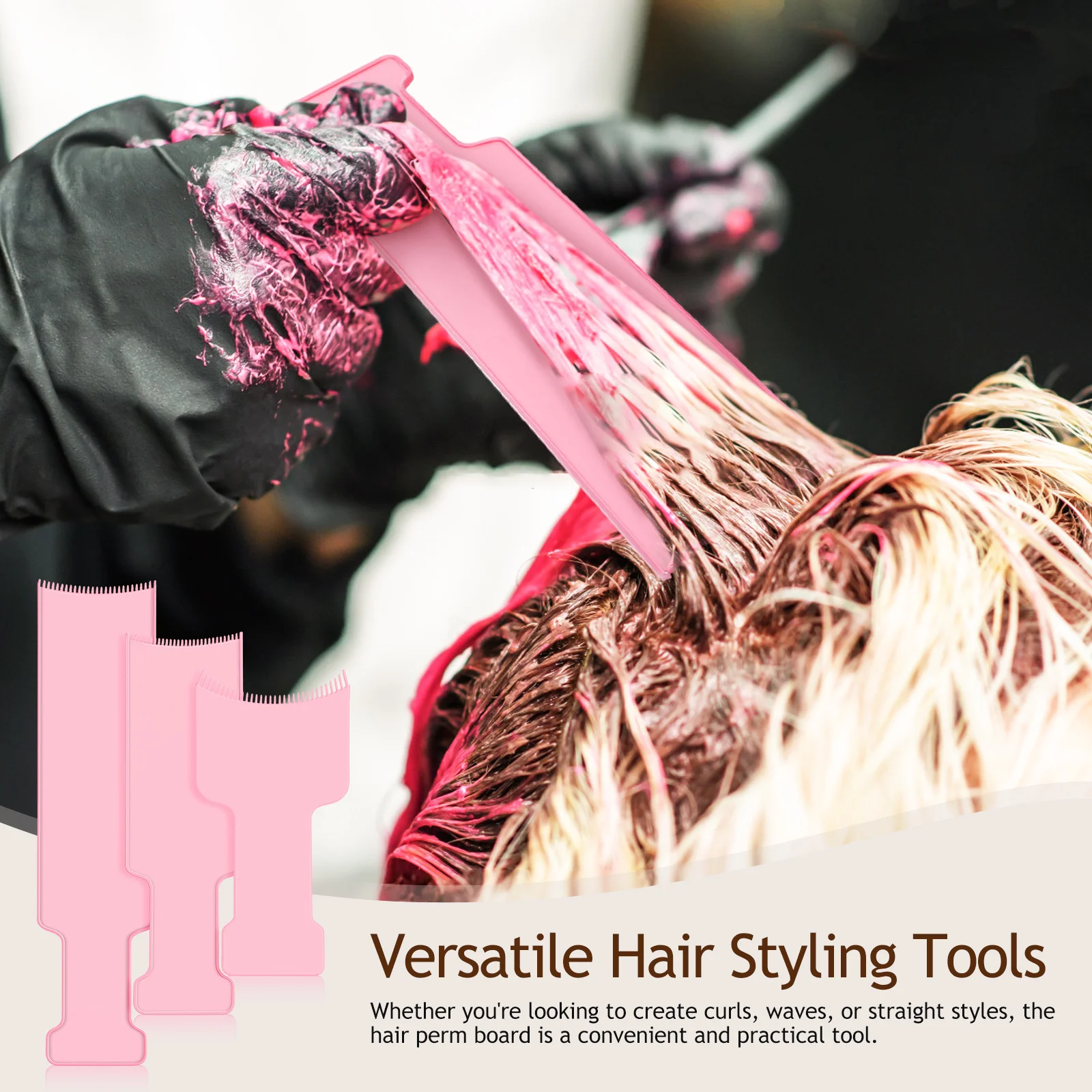 

3 Pink Sizes Small Medium Large Balayage Board Highlighting Comb Hair Dye Paddle Rounded Teeth Perm Board Kit Hair Coloring