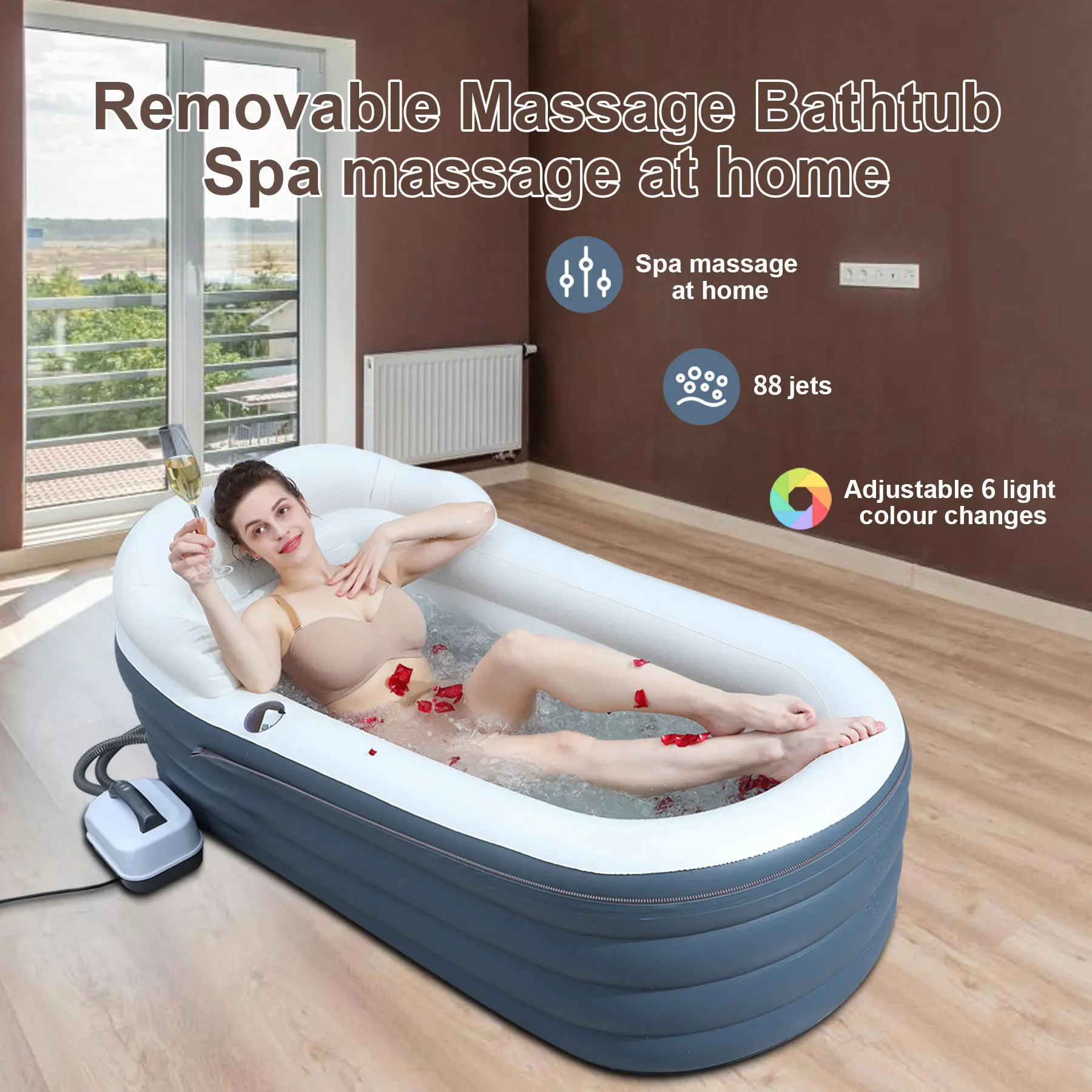 Inflatable Bathtub with Bubble Massage Cushion Folding Massage Bathtub Thickened and Lengthened