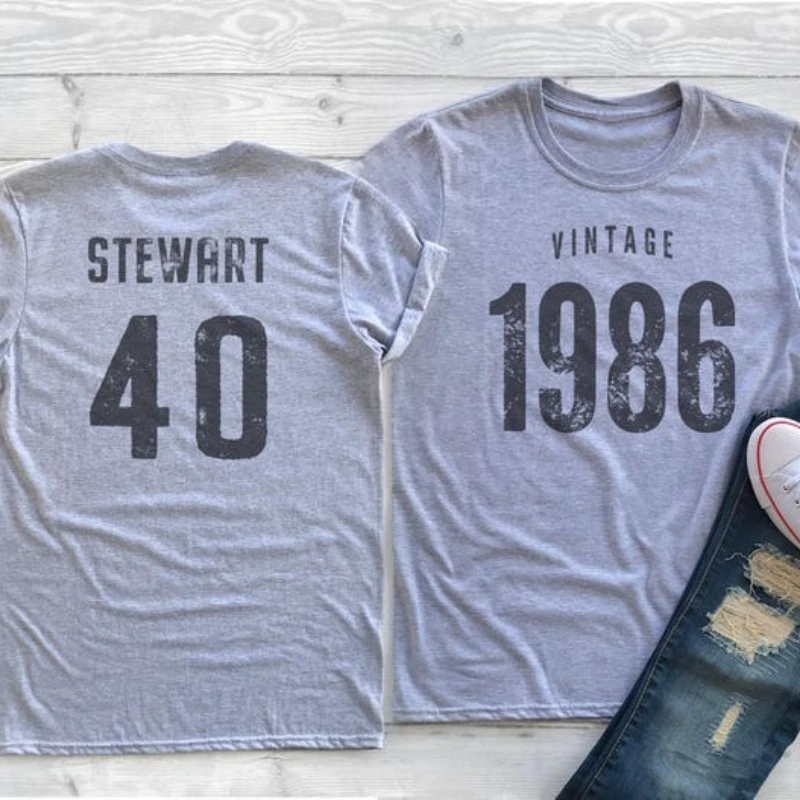 Vintage 1986 Sport Heather Birthday T-Shirt 40th Custom Name Celebration Gift Mens womens ladies Unisex Personalized Tshirt