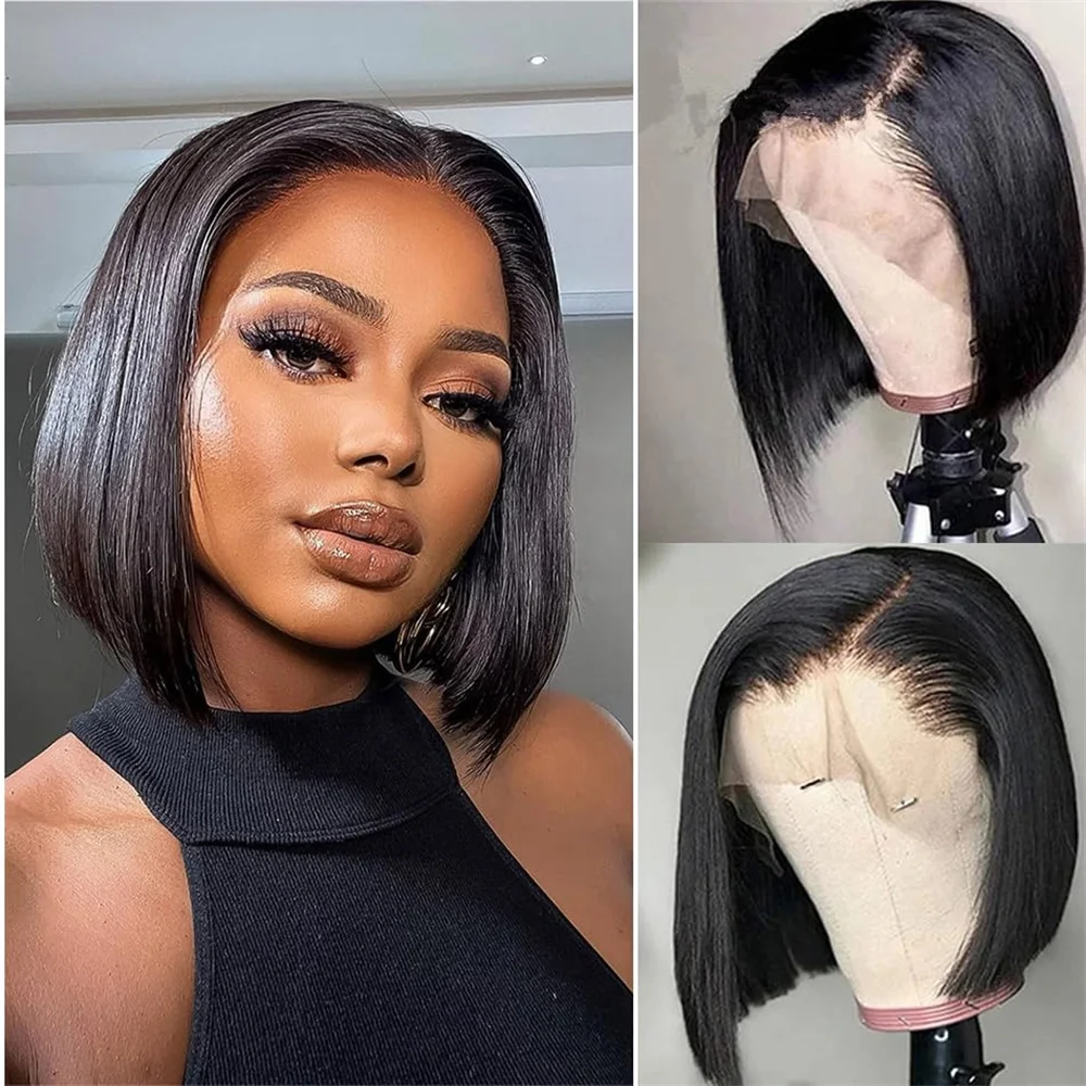 

Straight Short Bob 13x4 Lace Front Wigs Pre Plucked for Women Brazilian Straight Bob 180% Density with Baby Hair Natural Color