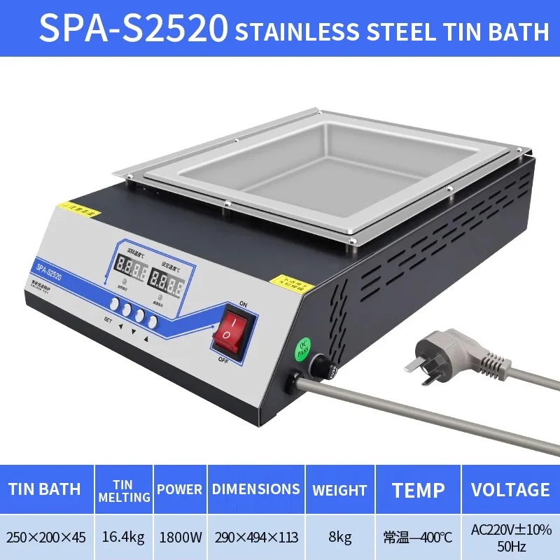 Connector Soldering Desktop Dip Welding Machine - High Power Rectangular Lead-Free Tin Furnace
