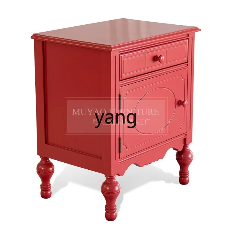 

lzr French Retro Solid Wood Nightstand Vintage Style Bedside Cabinet