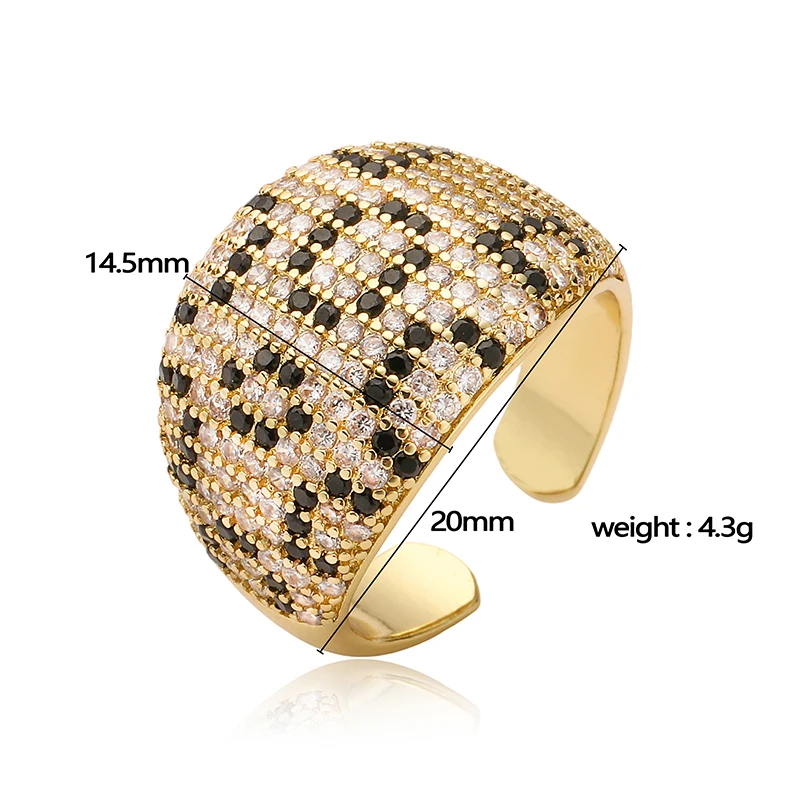 HECHENG,Exquisite Light Luxury Leopard Print Inlaid With Two-Tone CZ Stone Brass Ladies Jewellery Open-end Adjustable Ring