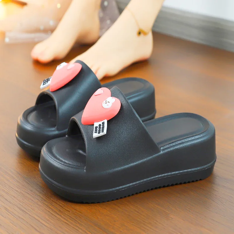 

New Women's Heart Deco Slippers Cute Cartoon Cloud Slide Sandals Lightweight Non-slip Quick Drying Shower Summer Shoes Outdoor