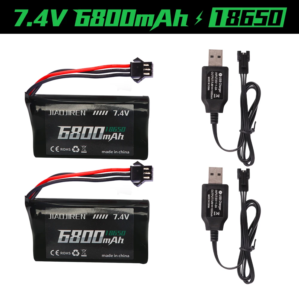 Li-ion battery SM-3P 7.4V 6800mAh for MN128 Watch Gesture Sensing Twisted RC stunt car 18650 7.4v battery For RC Cars SM-3P Plug