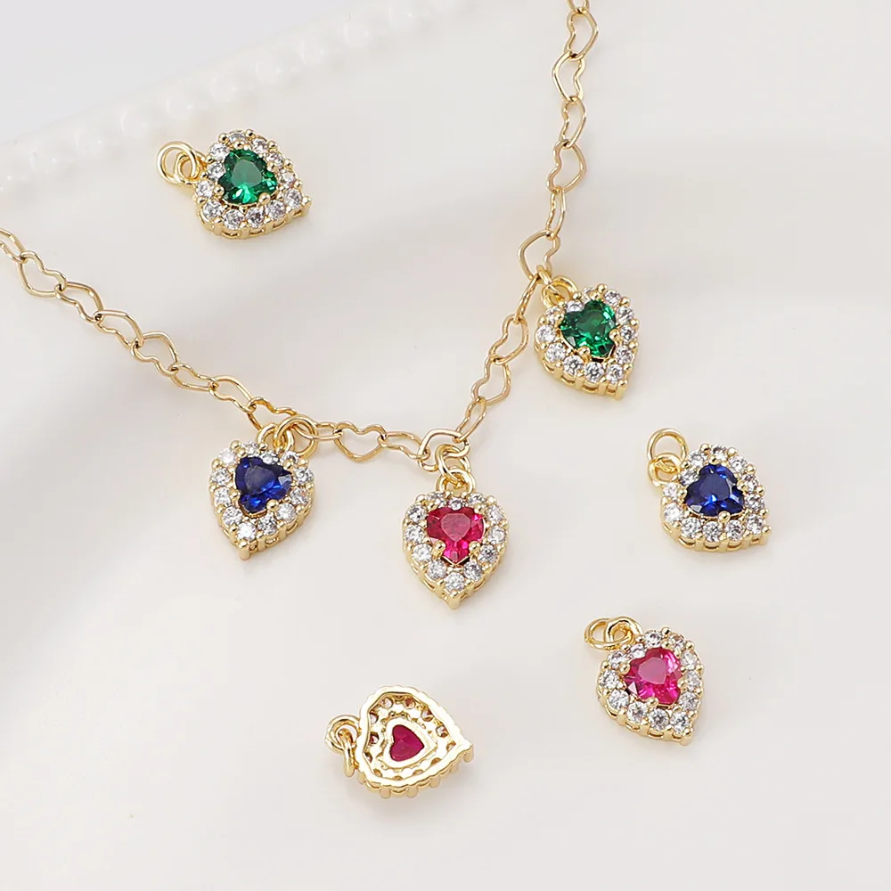 

20pcs/ Bag Zircon Charms for Jewelry Making 18k Gold Plate Brass Pendant Retro Style Vintage Style Sea Heart Gem Heart Pendant