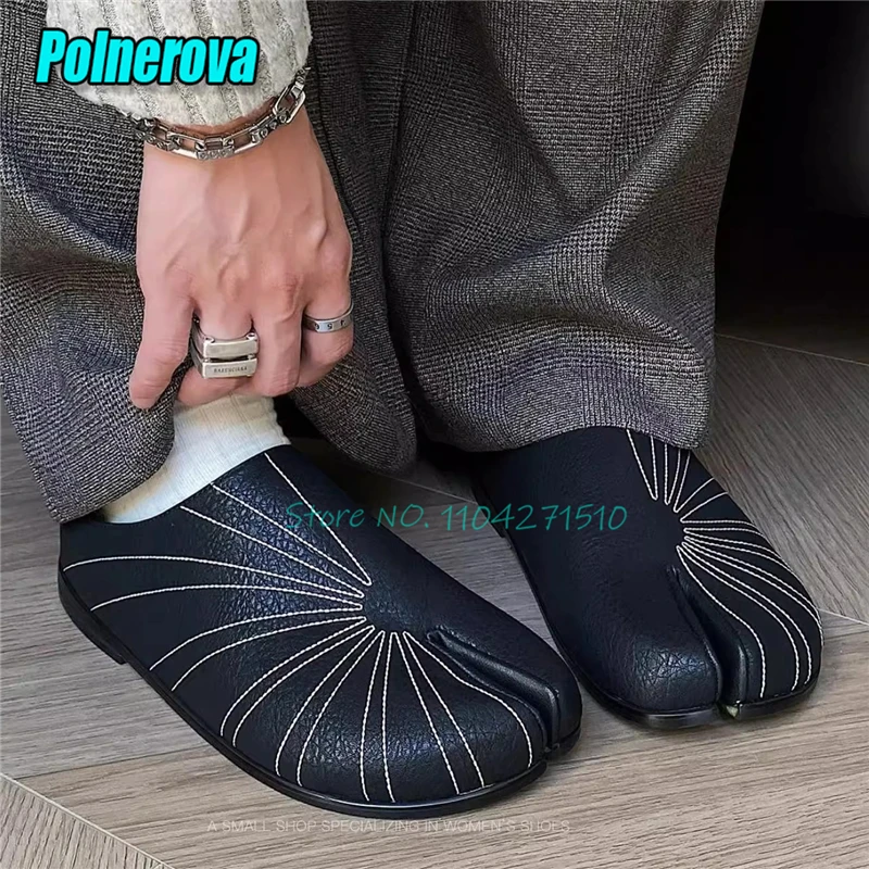 Split Toe Half Slippers for Men Women Black Soft Leather Comfortable Flat Mules Flip Flops Summer New Couple Casual Shoes