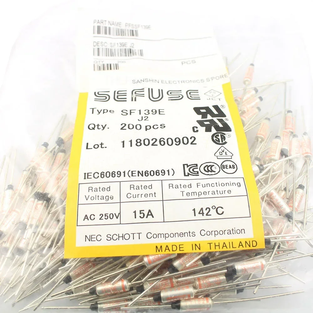 50pcs Fusível Térmico SF139E 142C 142 Graus TF Corte 15A 250V SF Temperatura Axial Lead Links