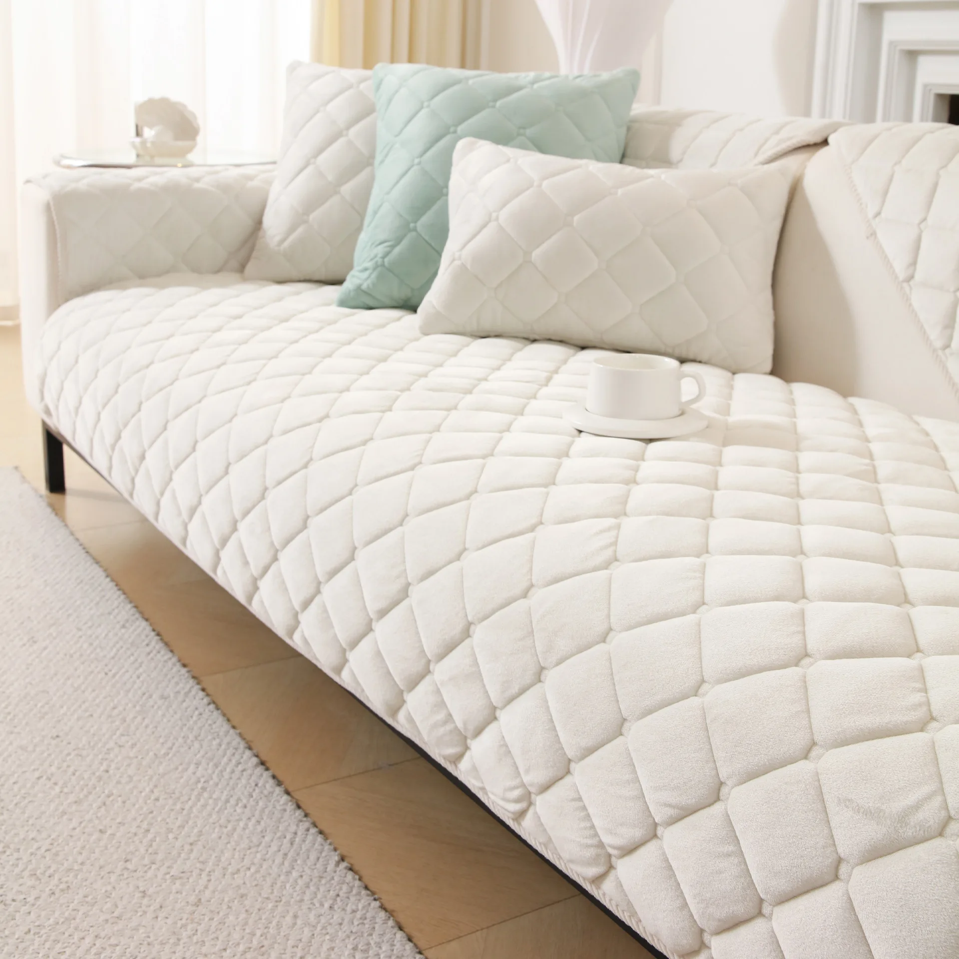 Minimalist Plaid Plush Winter Thickened Sofa Cushion Living Room Warmth Protection Sofa Backrest Cover