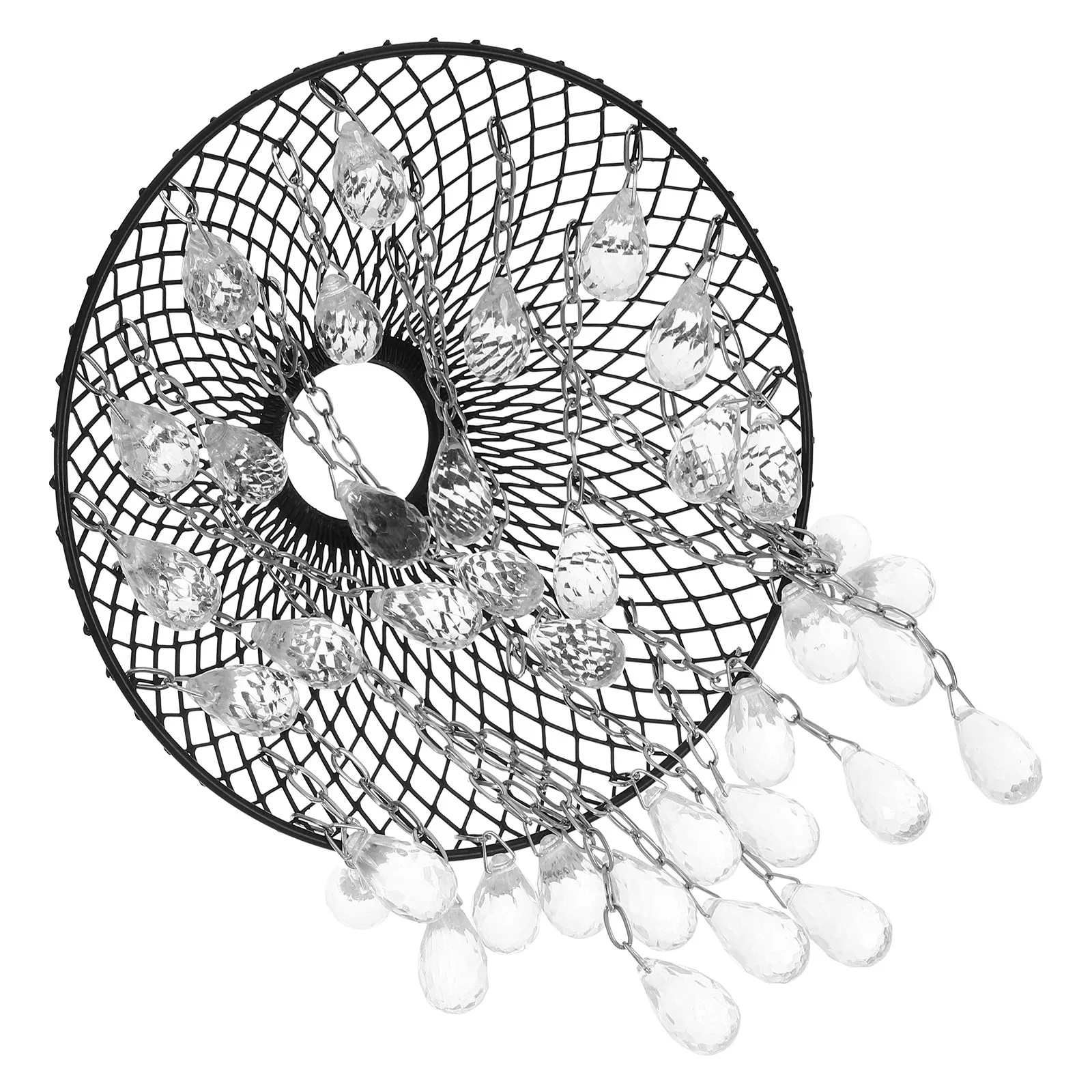 Iron Hollow Oval Lampshade Vintage Pendant Light Crystal Acrylic Water Drop Shade for Ceiling Hanging Dining Living Bedroom