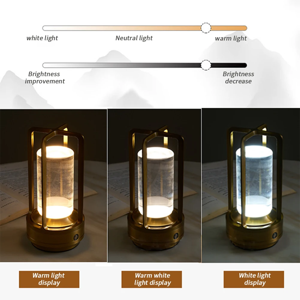 Rechargeable Cordless Table Lamp 2000mAh USB Rechargeable Touch 3 Colors Dimmable Night Light Camping Light