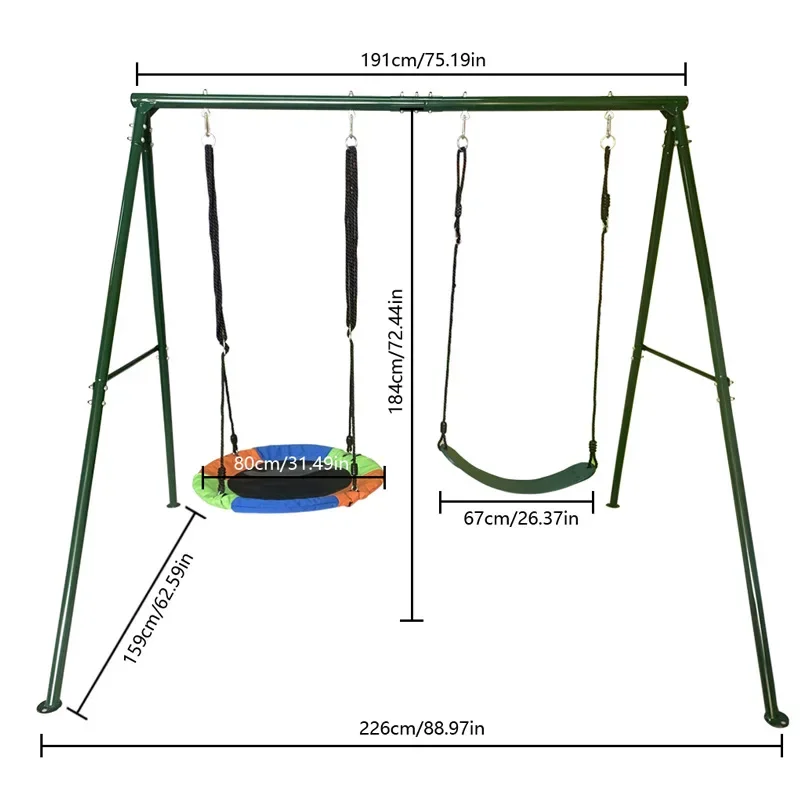 2024 Hot Sell Outdoor Backyard Metal Plastic Children 440lbs 2 Sets Kids Swings With Tree Saucer Swing