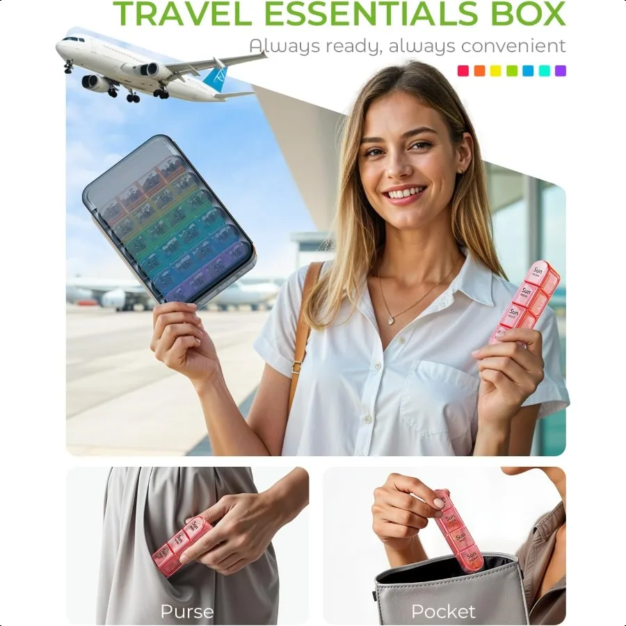 Wöchentlicher Pillen-Organizer, 4-maliger Tag, BPA-frei, tägliche Pillendose, 7-Tage-großer Reise-Pillenetui mit 28 Fächern zum Halten von Medikamenten V