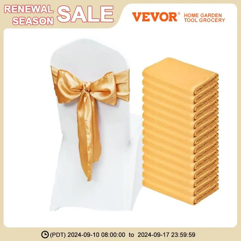 VEVOR Wedding Chair Sashes Bows 50PCS Gold Elastic Chair Band Fitting Wedding/Holiday/Banquet/Party Celebration Chair Decoration