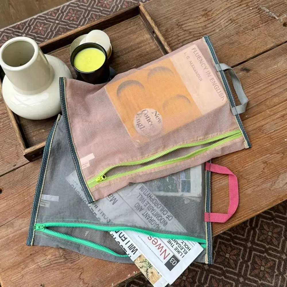 Nylon Translucent Mesh Storage Bag Data Line Storage Foldable Travel Ticket Bag Multi-Purpose Zipper Closure Cosmetic Bag
