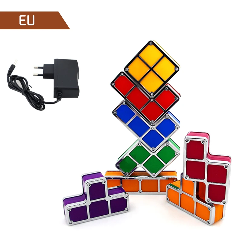 Led Stackable Puzzle Light Diy Novelty Desk Lamp 7 Color Constructible Block Plug-In Night Light Retro Game Brick Kid Toy Gift