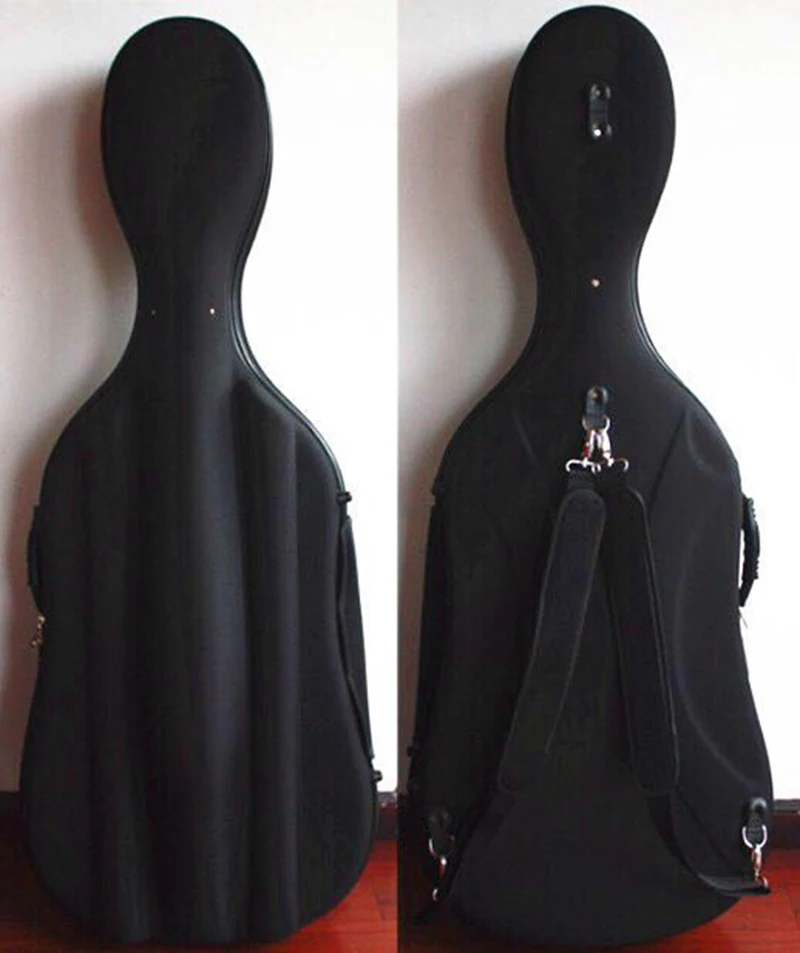 Fastshipping Best Quality 4/4  EVA Plastic Hard Cello Case Double Shoulder belt Double Rollers