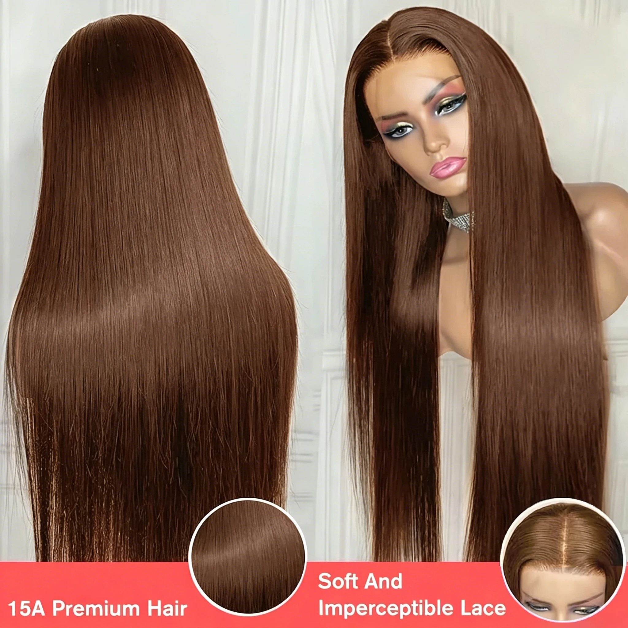 

18inch Chocolate Brown Lace Frontal Wig 200 280 Density Brown Straight Human Hair Wig 13x4 Dark Brown Wig Human Hair