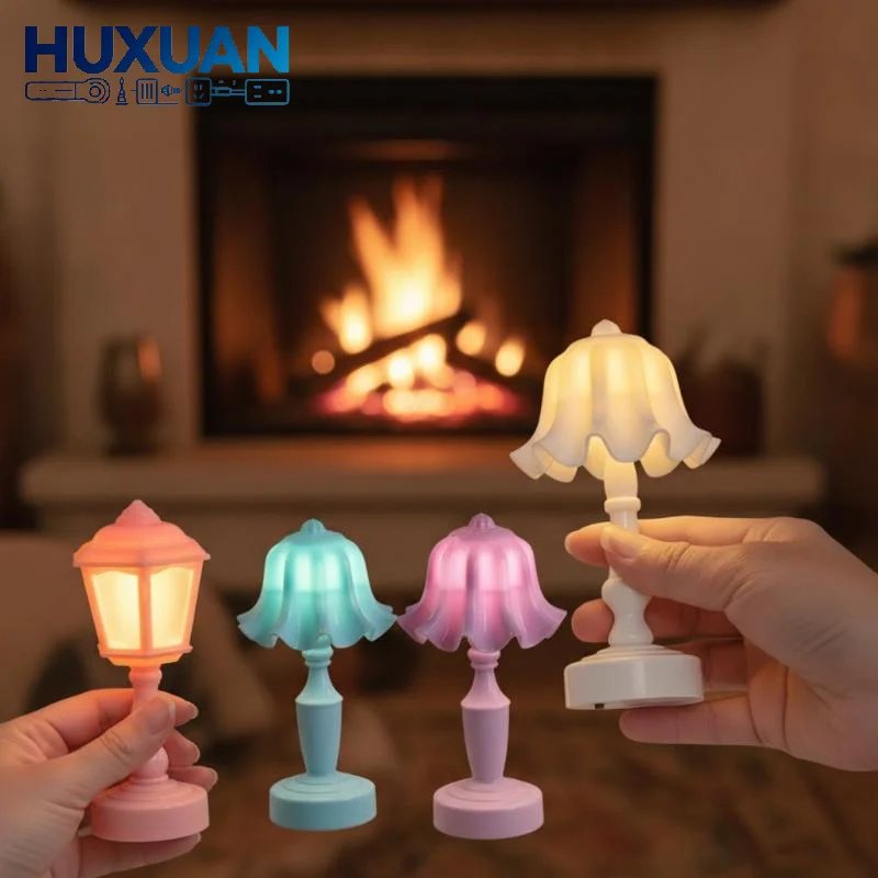 1Pc Mini Retro LED Flower Desk Lamp, Lily Of The Valley Lotus Night Light Dollhouse Simulated Furniture Decor Toy