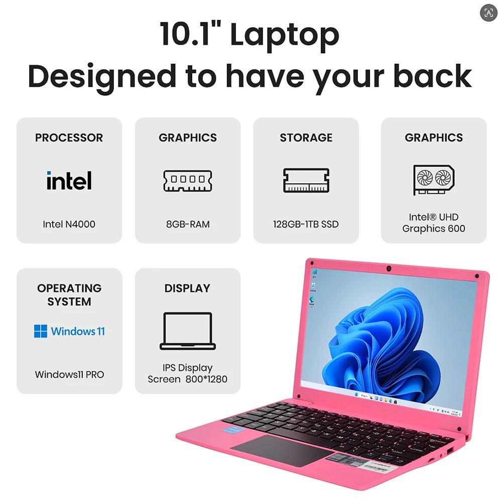 Windows11 Laptop 10.1inch Notebook Computer Learning Laptop Netbook for Kids Men Women (8GB/128GB)