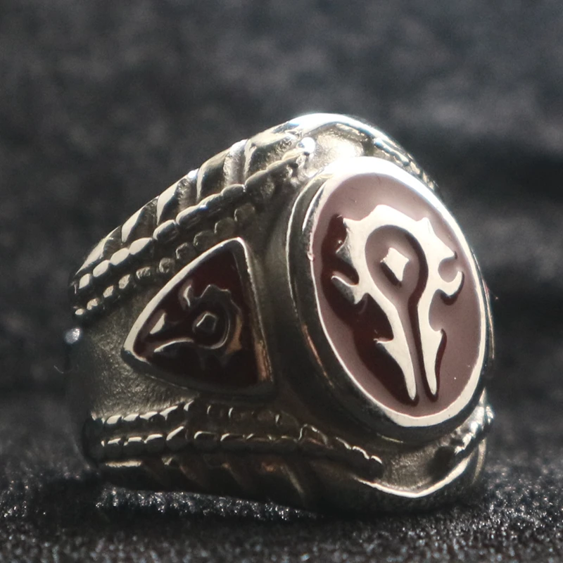 Unisex 316L Stainless Steel Cool Punk Gothic World of Warcraft WOW Alliance Red Ring Game