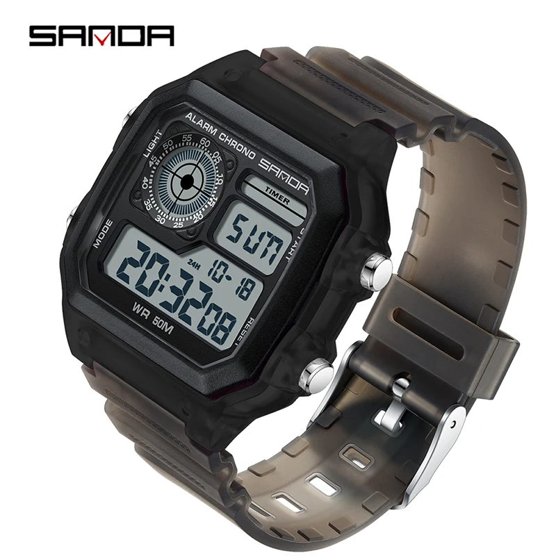 SANDA Fashion Luxury New Men's Sports Watch 50M Waterproof Military LED Display Clock Man Watches LED Digital Male Watch relogio