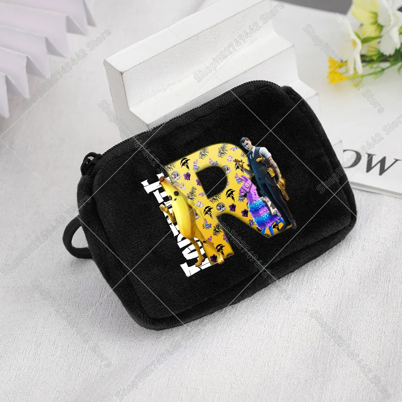 Monedero pequeño con letras A-Z Fortnites, bolsa para llaves de juego, Mini monedero de Anime para niño y niña, bolsa de almacenamiento para auriculares, monedero con cremallera de bolsillo