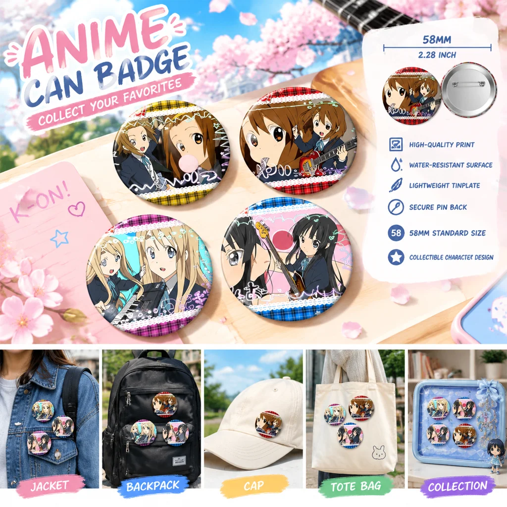 Yui Hirasawa Mio Akiyama Ritsu Tainaka Tsumugi Kotobuki K ON Anime Tinplate Badge Keychain Pendant Cartoon Gift Collectible