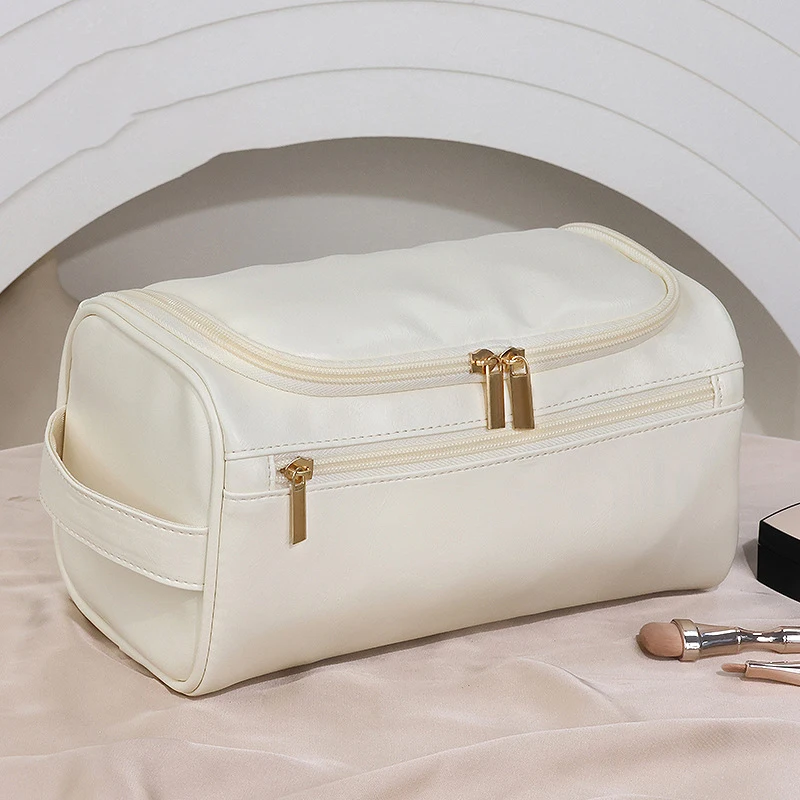 Leather Men Business Portable Storage Bag Toiletry Women Travel Cosmetic Bag Vintage Luxury Case Hanging Waterproof Wash Pouch