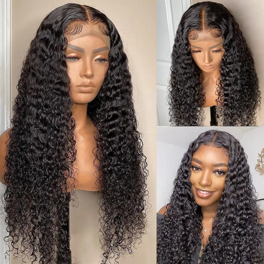 

Human Hair Lace Front Wigs T-parted Water Wave Wigs Pre Plucked Hairline Transparent Lace Wigs for Black Women Human Hair