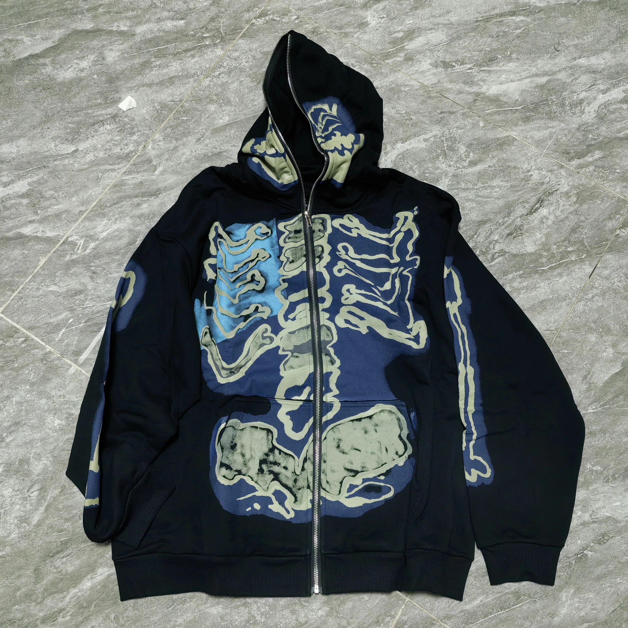 Cactus Jack Baggy Skull Skeleton Hoodie Zip Up Plush Pullover