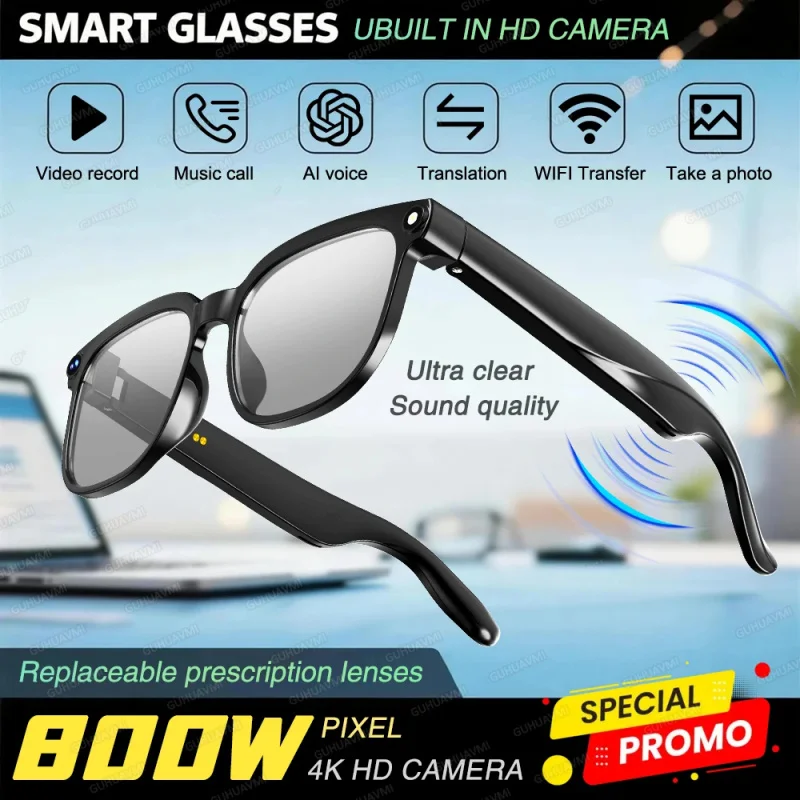 

2026 New Smart AI Glasses 1080P HD Video Record Camera ChatGPT Bluetooth Call 32GB ROM Language Translation Music Sunglasses Men