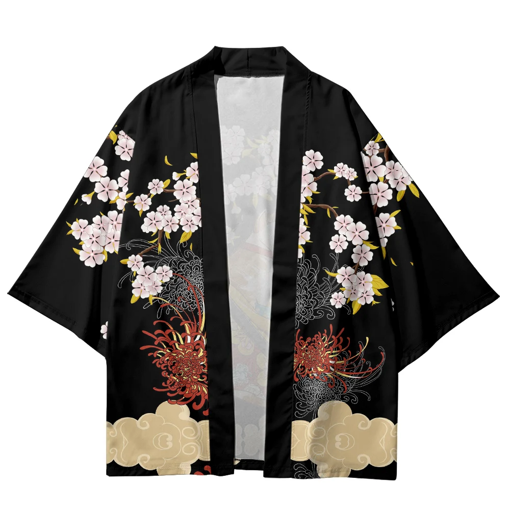 Kimono musim panas pria Fashion kemeja Hawai wanita kardigan pantai Kimono kucing keberuntungan pakaian Jepang jubah mandi Haori Yukata