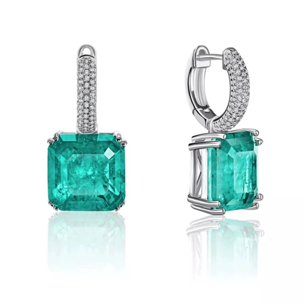 

KQDANCE Solid 925 Sterling Silver With Square 13*13mm Synthetic Paraiba Green Blue Gemstone Drop Earrings For Women Fine Jewelry