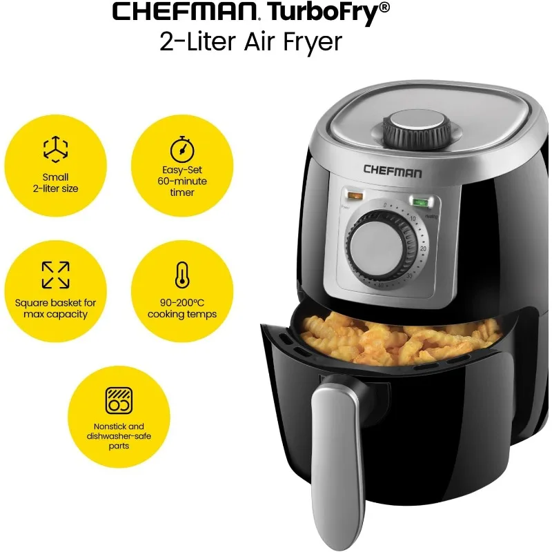 Small Compact Air Fryer, Healthy Cooking, 2 Quart, Adjustable Temperature Control with 60 Minute Timer and Auto Shutoff BPA Free