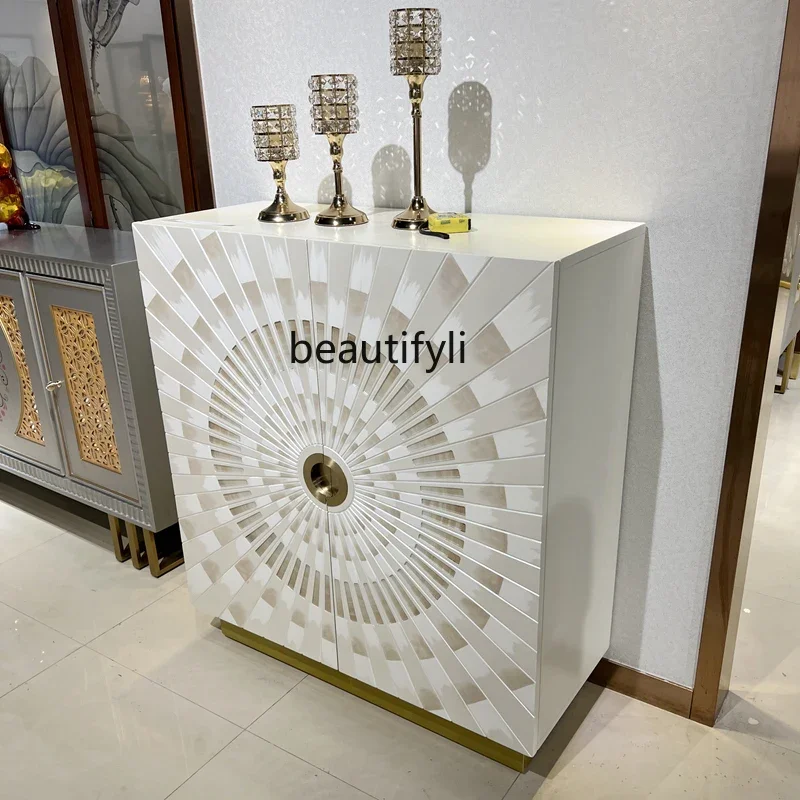Painted Shoe Cabinet Art Fashion Creative Relief Solid Wood Entryway Cabinet Italian Light Luxury Entryway Cabinet