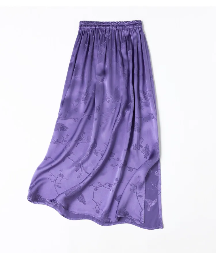 BirdTree-100%Real Silk Elegant Skirts, Elastic Waist Jacquard, Women New Chinese Style Chic Straight Skirt, 2026 Summer B66993CC