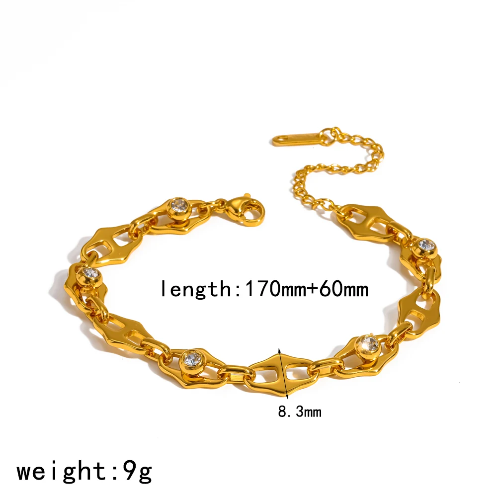 Modisches Design Edelstahl-Armband mit Weißem Zirkon-Besatz, 18K Goldfarben Beschichtet, Wasserdichter Schmuck als Geschenk – Detail 7