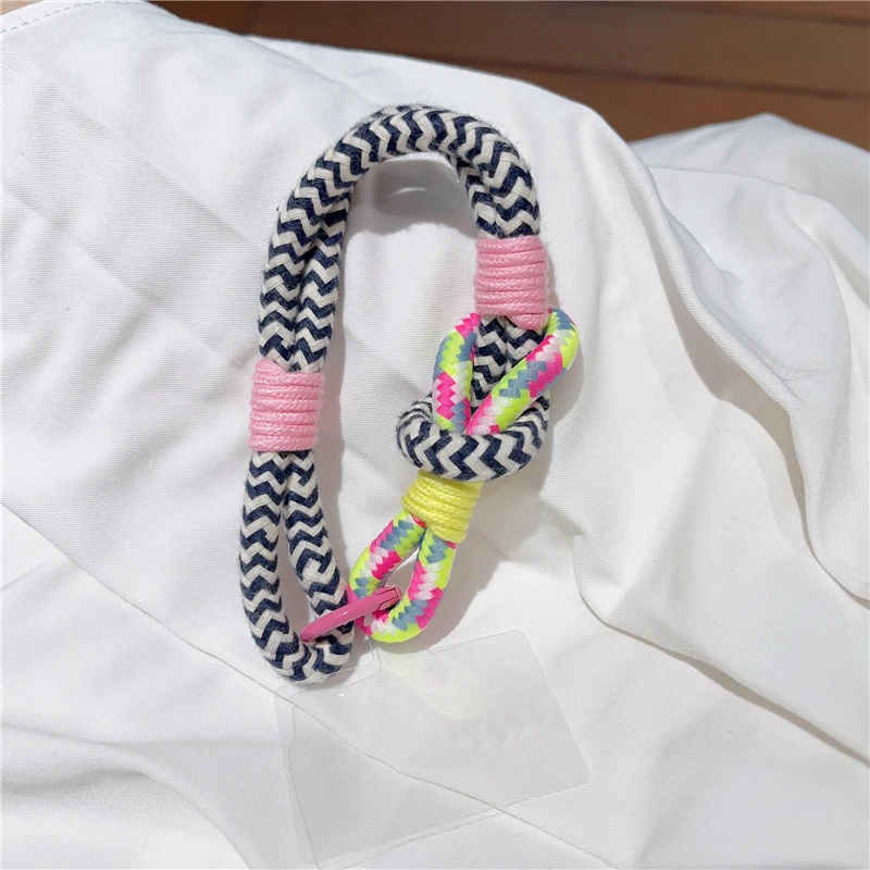 Korean Cute Colorful Braided Rope Phone Chain Pendant Charm Strap Cord Keychain For iPhone 16 15 Lanyard Bag Girl Hanging Rope