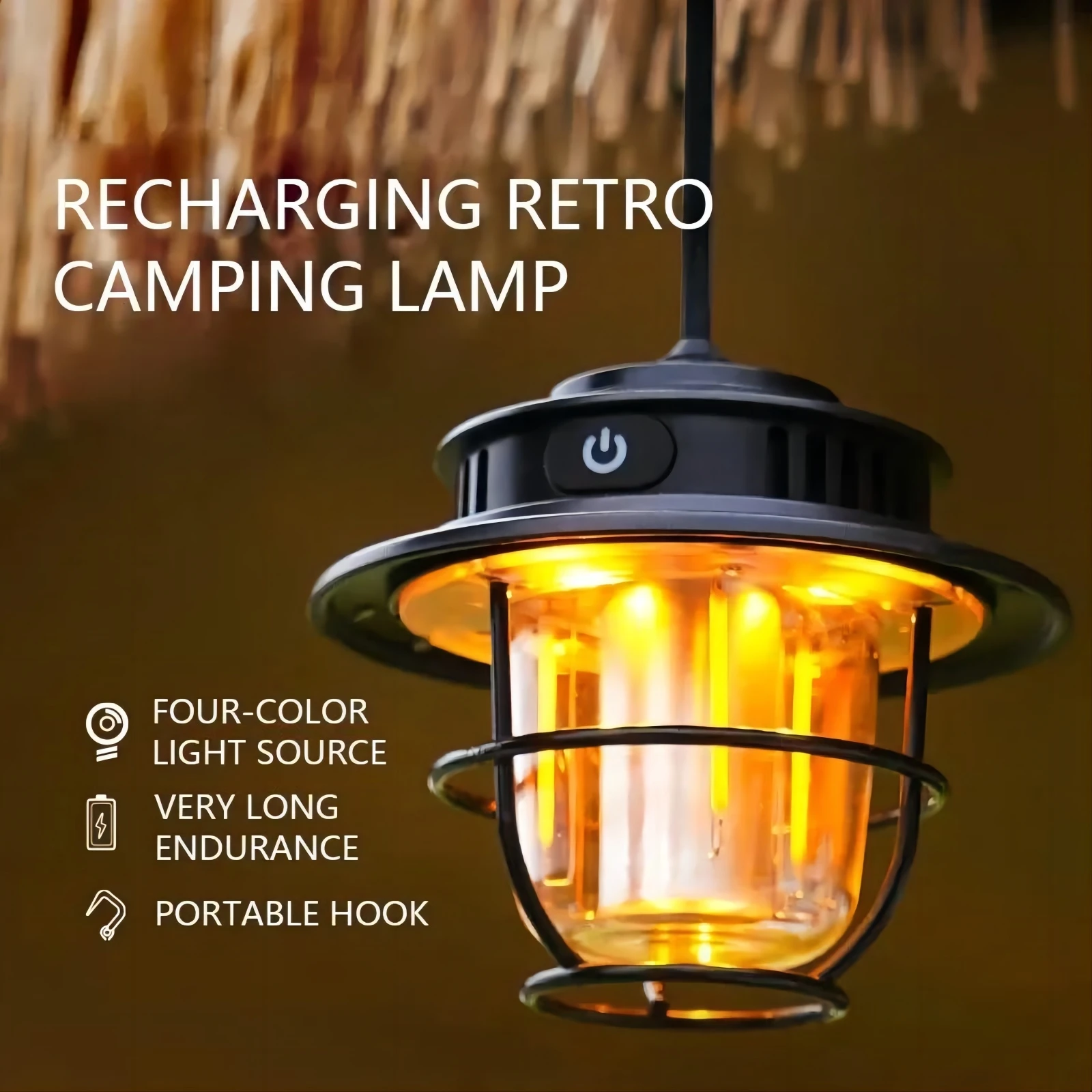 Outdoor Vintage Camping Lantern 1200mAh Rechargeable Retro Hanging Tent Lamp 4 Lighting Modes Vintage Pendant Light For Camping