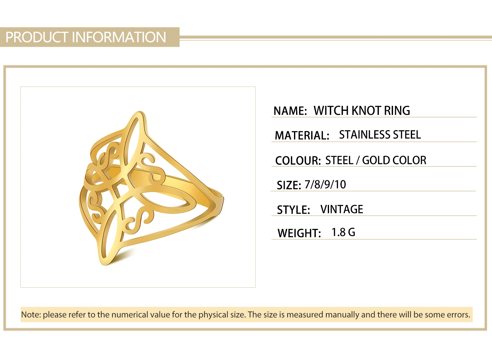 Skyrim Hexenknoten-Ring Edelstahl Goldfarben Hexerei-Amulett Schutz-Fingerringe Wicca-Kreuz Keltischer Knoten Schmuck – Detail 2