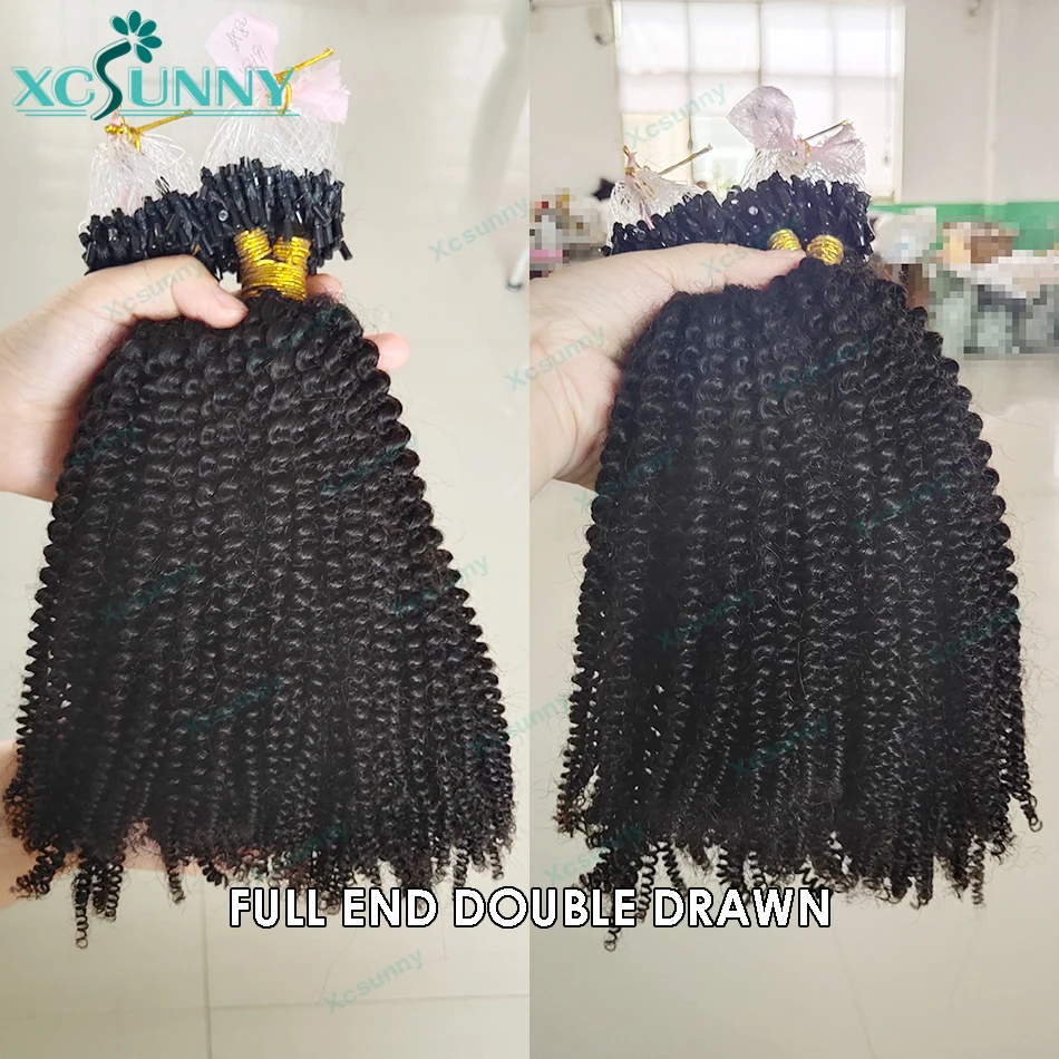 Extensiones de cabello humano rizado para mujeres negras, microeslabones rizados, anillo de bucle de doble dibujado birmano