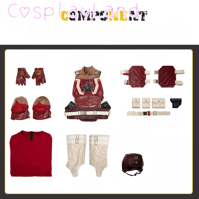 Disfraz de superhéroe de alta calidad, guardián rojo, casco, mono, chaleco de cuero, traje de batalla, conjunto completo, disfraz de Carnaval de Halloween