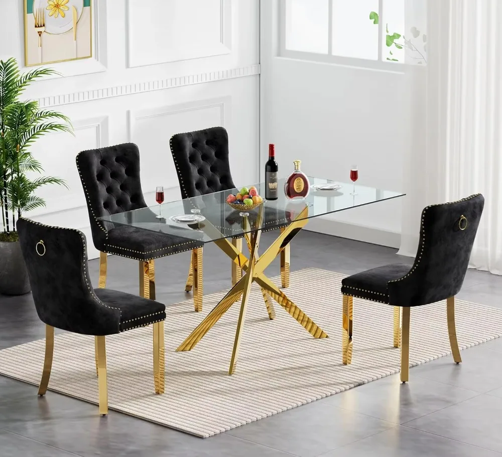 Modern 5-Piece Rectangular Glass Dining Table Set For 4, 51